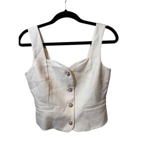 COMMENSE Cream Tweed Vest Top Sleeveless‎ Button Front XS